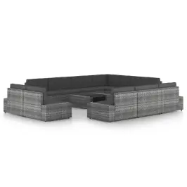 Sodo Komplektas Su Pagalvėlėmis, 12 Dalių, Pilkas, Poliratanas