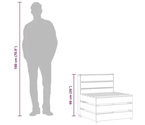 Vidurinė Sodo Sofos Dalis Iš Palečių, Pilkai Impregnuota Pušis Vidurinė Sodo Sofos Dalis Iš Palečių, Pilkai Impregnuota Pušis