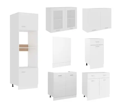 7-Osaline Köögikappide Komplekt "Lyon", Valge, Töödeldud Puit