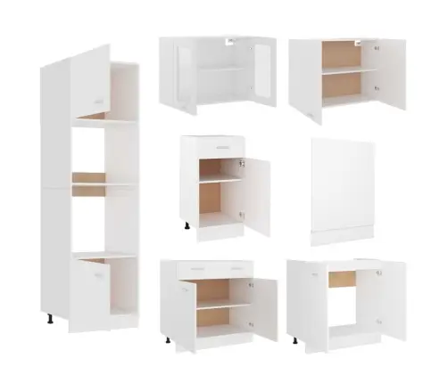 7-Osaline Köögikappide Komplekt "Lyon", Valge, Töödeldud Puit