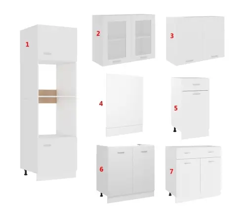 7-Osaline Köögikappide Komplekt "Lyon", Valge, Töödeldud Puit