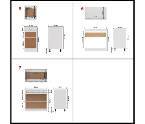 7-Osaline Köögikappide Komplekt "Lyon", Valge, Töödeldud Puit