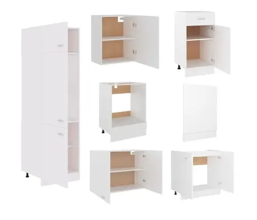 Virtuvės Spintelių Komplektas, Lyon, 7 Dalių, Baltos Spalvos, Mdp