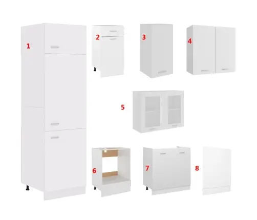 8-Daļīgs Virtuves Skapīšu Komplekts, Lyon, Balts, Kokskaidu Plāksne Vidaxl