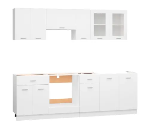 8-Osaline Köögikappide Komplekt "Lyon", Valge, Töödeldud Puit