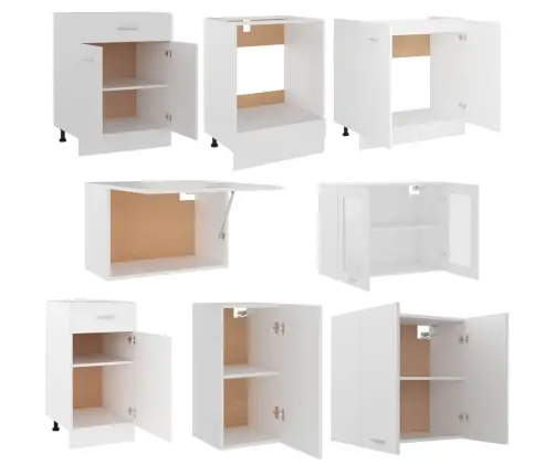 8-Osaline Köögikappide Komplekt "Lyon", Valge, Töödeldud Puit