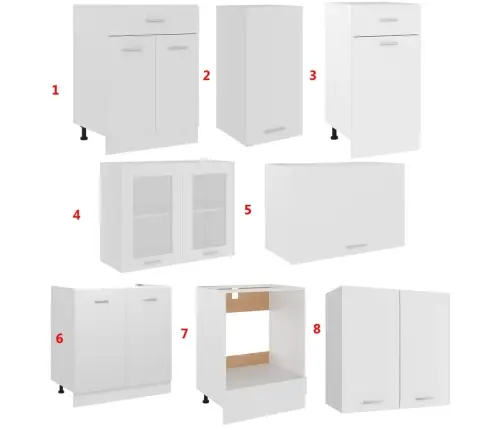 8-Osaline Köögikappide Komplekt "Lyon", Valge, Töödeldud Puit