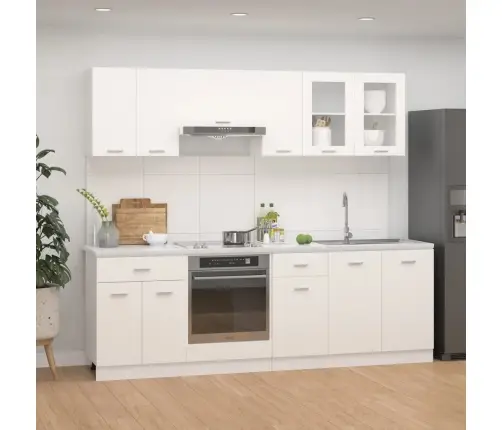 8-Osaline Köögikappide Komplekt "Lyon", Valge, Töödeldud Puit