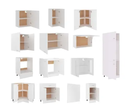 14-Osaline Köögikappide Komplekt "Lyon", Valge, Töödeldud Puit