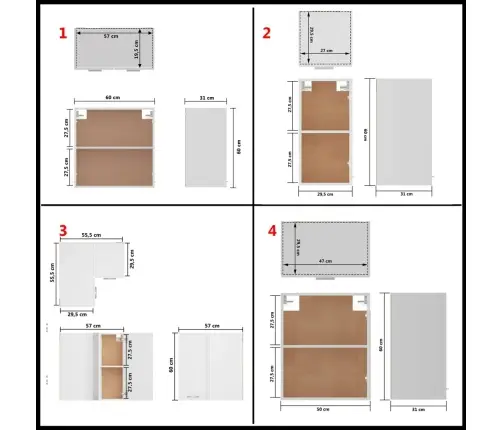 14-Osaline Köögikappide Komplekt "Lyon", Valge, Töödeldud Puit