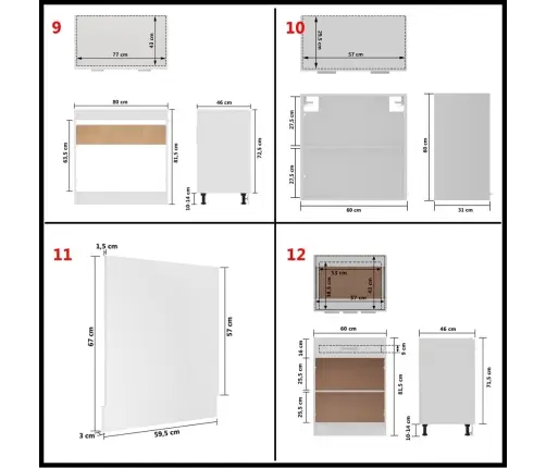 14-Osaline Köögikappide Komplekt "Lyon", Valge, Töödeldud Puit