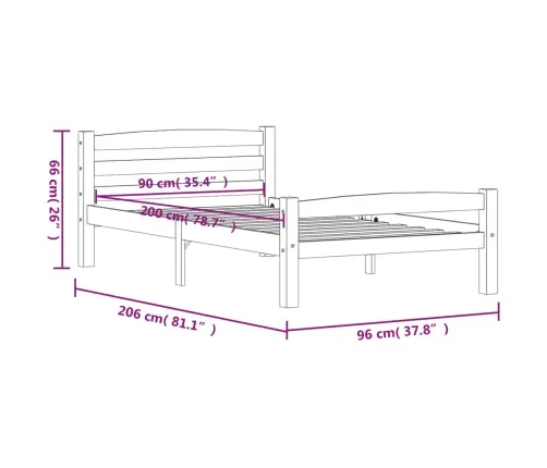 Lovos Rėmas, Baltos Spalvos, 90X200cm Pušies Medienos Masyvas