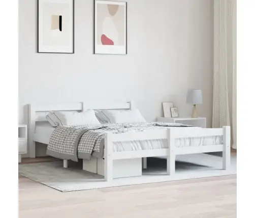 Voodiraam, Valge, Männipuit, 120 X 200 Cm