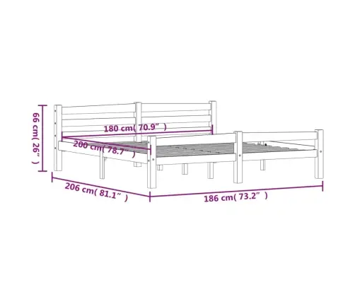 Gultas Rāmis, Balts, Priedes Masīvkoks, 180X200 Cm Vidaxl