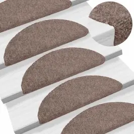 Kāpņu Paklājiņi, Pašlīmējoši, 10 Gab., 56X17X3 Cm, Gaiši Brūns, Pusapaļi Vidaxl