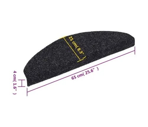 Laiptų Kilimėliai, Lipnūs, 10 Vnt., Juodi, Pusapvaliai, Dideli, 65X21X4 Cm