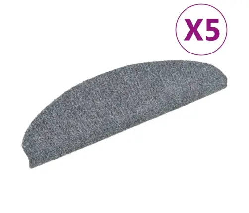 Kāpņu Paklājiņi, Pašlīmējoši, 5 Gab., 65X21X4 Cm, Gaiši Pelēki, Pusapaļi, Lieli Vidaxl