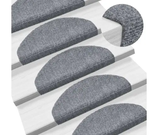 Kāpņu Paklājiņi, Pašlīmējoši, 5 Gab., 65X21X4 Cm, Gaiši Pelēki, Pusapaļi, Lieli Vidaxl