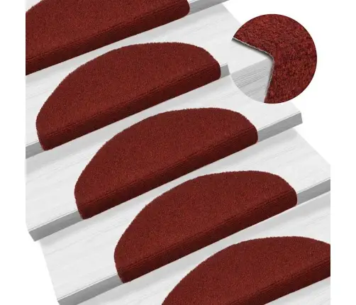 Laiptų Kilimėliai, Lipnūs, 10 Vnt., 65X21X4 cm Bordo Raudoni, Pusapvaliai, Dideli