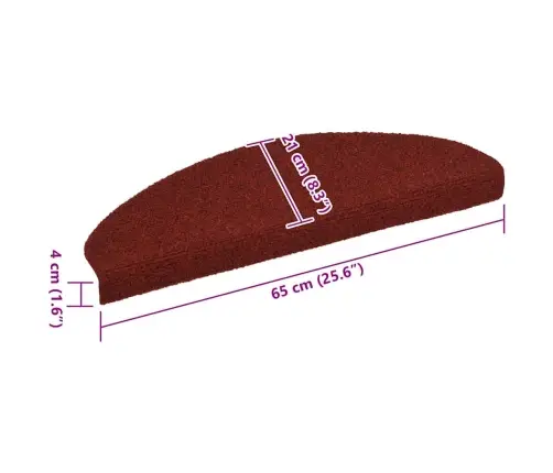 Laiptų Kilimėliai, Lipnūs, 10 Vnt., 65X21X4 cm Bordo Raudoni, Pusapvaliai, Dideli