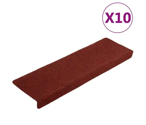Kāpņu Paklājiņi, Pašlīmējoši, 10 Gab., 65X21X4 Cm, Bordo Sarkani, Taisnstūrveida Malas Vidaxl