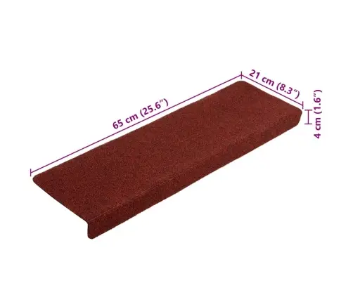 Kāpņu Paklājiņi, Pašlīmējoši, 10 Gab., 65X21X4 Cm, Bordo Sarkani, Taisnstūrveida Malas Vidaxl