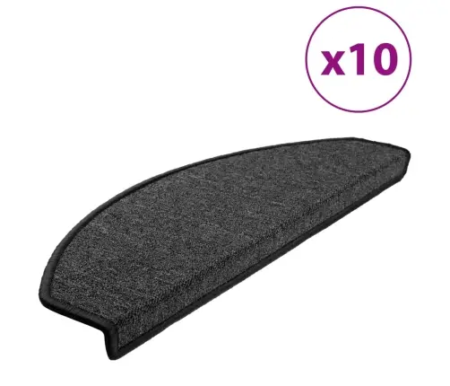 Laiptų Kilimėliai, 10 Vnt., 65X24X4 cm Antracito Spalvos, Pusapvaliai, Dideli