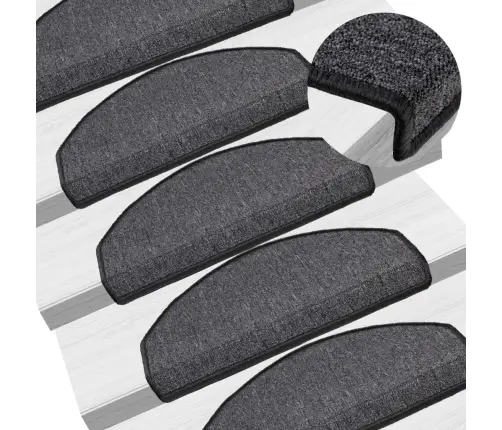 Laiptų Kilimėliai, 10 Vnt., 65X24X4 cm Antracito Spalvos, Pusapvaliai, Dideli