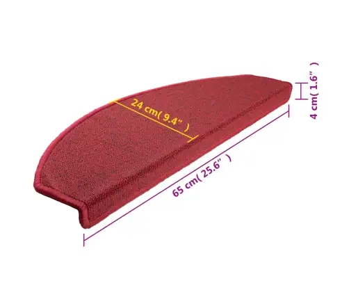 Kāpņu Paklājiņi, 10 Gab., 65X24X4 Cm, Bordo Krāsas, Pusapaļi, Lieli Vidaxl