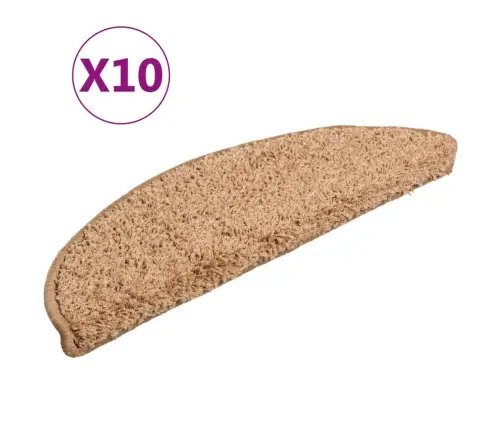 Laiptų Kilimėliai, 10 Vnt., 56X17X3 cm Smėlio Spalvos, Pusapvaliai