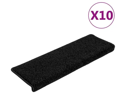 Kāpņu Paklājiņi, 10 Gab., 65X21X4 Cm, Melni, Taisnstūrveida Mala Vidaxl