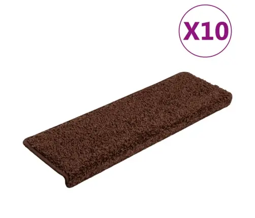 Laiptų Kilimėliai, 10 Vnt., 65X21X4 cm Rudi, Stačiakampiai Kraštai