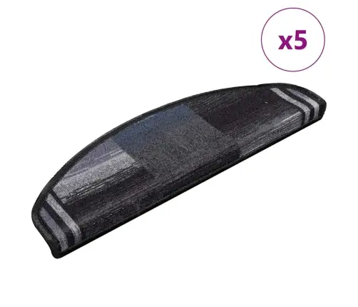 Lipnūs Laiptų Kilimėliai, 5Vnt., Juodi Ir Pilki, 65X21X4Cm