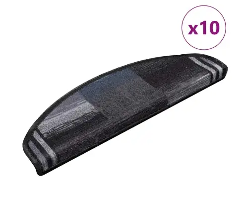 Kāpņu Paklāji, 10 Gab., Pašlīmējoši, 65X21X4 Cm Melni Ar Pelēku Vidaxl