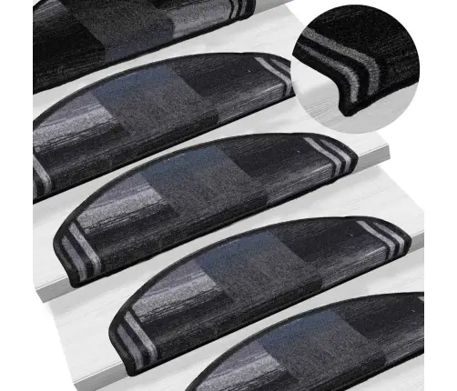 Kāpņu Paklāji, 10 Gab., Pašlīmējoši, 65X21X4 Cm Melni Ar Pelēku Vidaxl