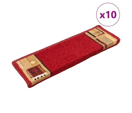 Kāpņu Paklāji, 10 Gab., Pašlīmējoši, 65X21X4 Cm, Sarkani Vidaxl