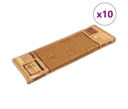 Lipnūs Laiptų Kilimėliai, 10Vnt., Smėlio Spalvos, 65X21X4Cm