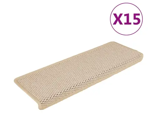 Kāpņu Paklāji, 15 Gab., Pašlīmējoši, 65X21X4 Cm, Krēmkrāsas Vidaxl