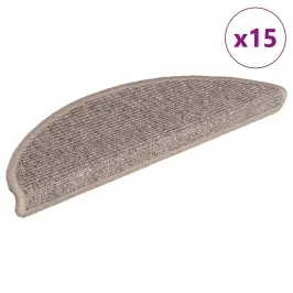 Laiptų Kilimėliai, 15 Vnt., 56X17X3 cm Tamsiai Smėlio Spalvos, Pusapvaliai