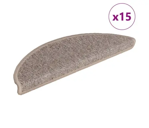 Laiptų Kilimėliai, 15 Vnt., 56X17X3 cm Tamsiai Smėlio Spalvos, Pusapvaliai