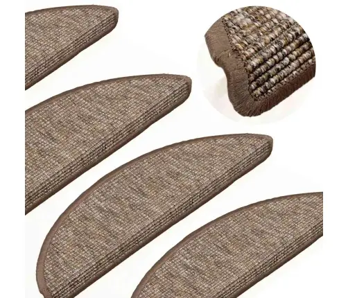 Laiptų Kilimėliai, 15 Vnt., 56X17X3 cm Šviesiai Rudi, Pusapvaliai