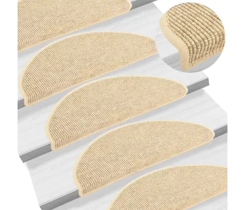 Kāpņu Paklājiņi, 15 Gab., 65X21X4 Cm, Gaiši Bēši, Pusapaļi, Lieli Vidaxl