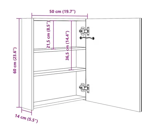 Led Vannitoa Peegelkapp, Hall, 50 X 14 X 60 Cm