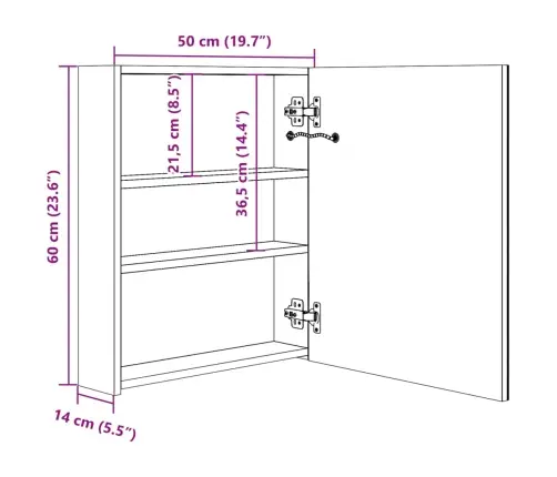 Veidrodinė Vonios Spintelė Su Led, Pilka, 50X14X60cm Blizgi