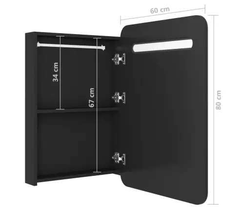 Led Vannitoa Peegelkapp, Must, 60X11X80 Cm