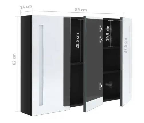 Led Vannitoa Peegelkapp, 89 X 14 X 62 cm Säravmust