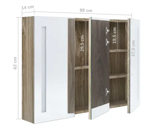 Veidrodinė Vonios Spintelė Su Led, Ąžuolo, 89X14X62Cm