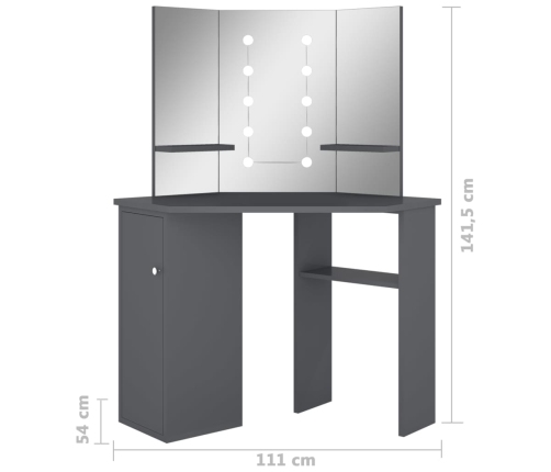 Stūra Spoguļgaldiņš Ar Led, Pelēks, 111X54X141,5 Cm Vidaxl
