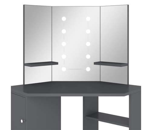 Stūra Spoguļgaldiņš Ar Led, Pelēks, 111X54X141,5 Cm Vidaxl