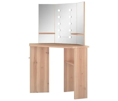 Stūra Spoguļgaldiņš Ar Led, Ozolkoka Krāsā, 111X54X141,5 Cm Vidaxl